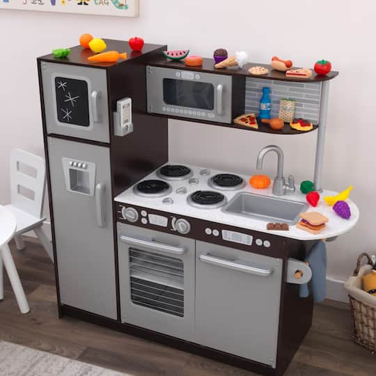 KidKraft Uptown Espresso Wooden Play Kitchen & Play Food Accessories Set
